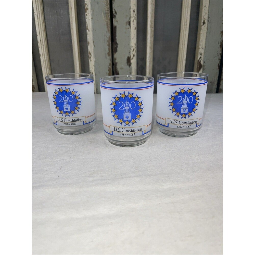 US Constitution 200 Anniversary Bicentennial Frosted High Ball Glasses Set of 3